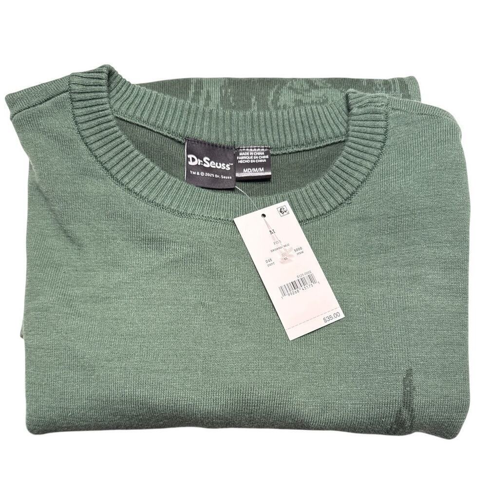 NWT Mens The Grinch Dr Seuss Sweater Size Medium Forest Green Pullover - Picture 6 of 7